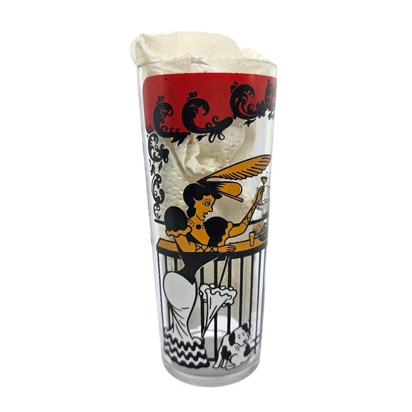 Hazel Atlas Gay 90s Saloon Bar Tumbler Red & Black 12 Oz Retro Glassware Vintage - Picture 4 of 9